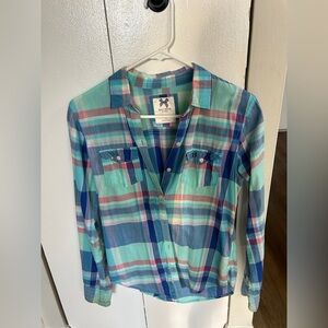 Blue Plaid Button-Up Shirt